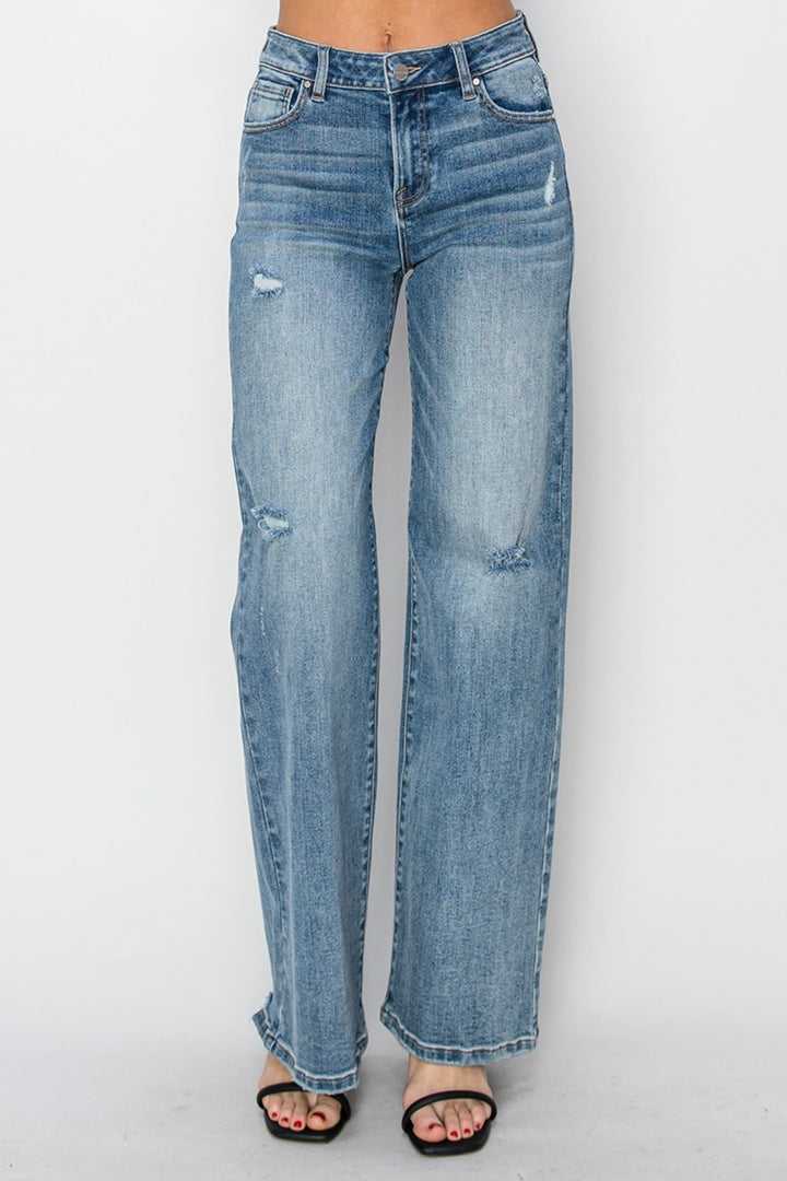 RISEN High Waist Distressed Wide Leg Jeans *ONLINE EXCLUSIVE*