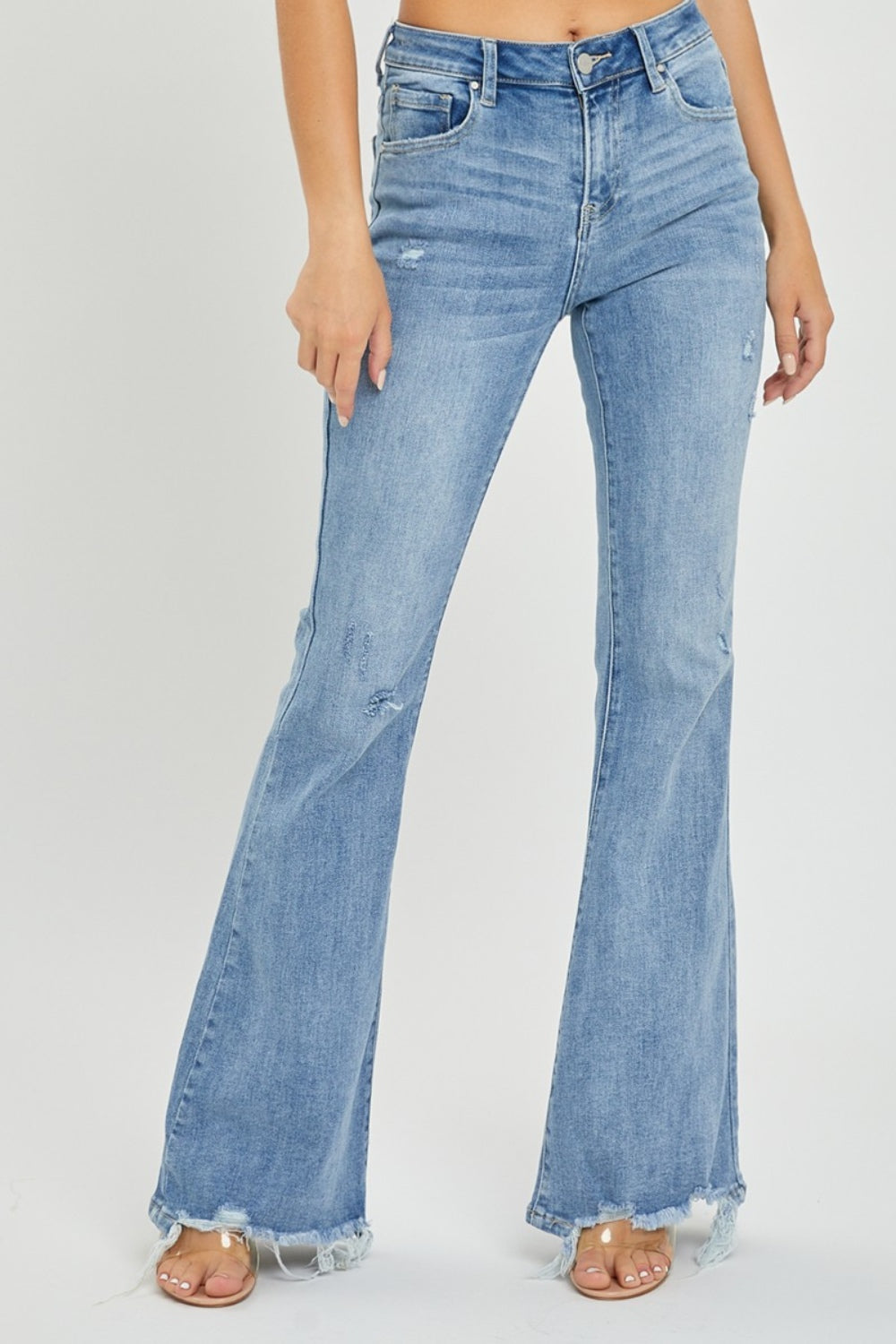 Risen High Rise Frayed Hem Flare Jeans *ONLINE EXCLUSIVE*