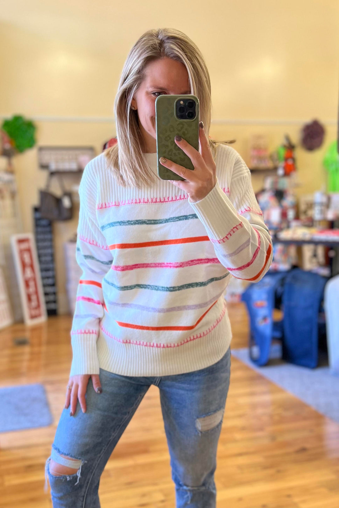 **PRE ORDER** Striped Round Neck Dropped Shoulder Sweater