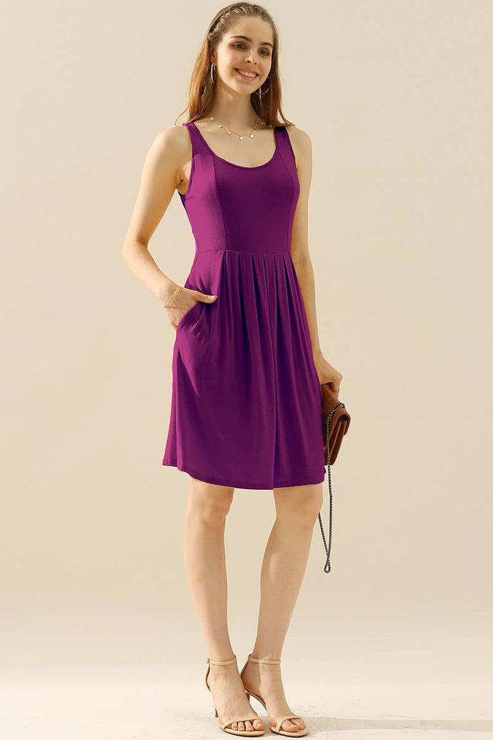 Sleeveless Pleated Pocket Dress