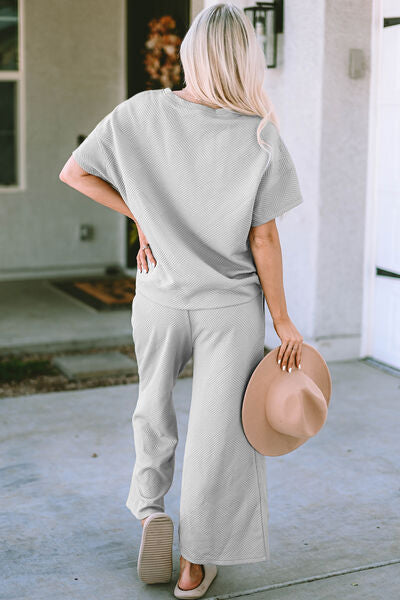 Texture Short Sleeve Top and Pants Set •Multiple Colors•