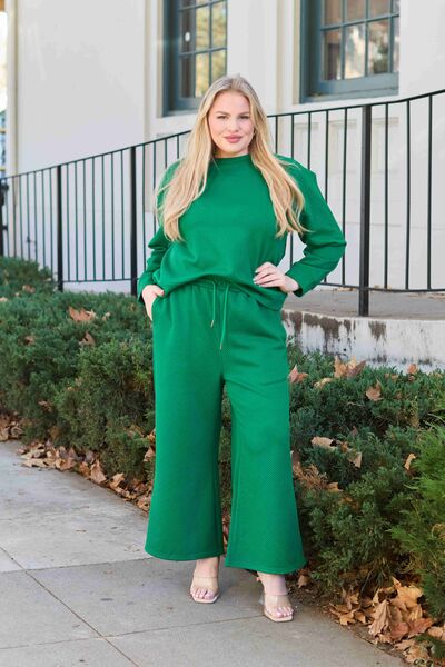 Textured Long Sleeve Top and Drawstring Pants Set •Multiple Colors•